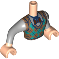 Lego Minidoll Torso Man with Dark Orange/Dark Turquoise Plaid Shirt, Dark Red Bow Tie, Dark Bluish Grey Arms print, Light Nougat Hands / Light Nougat