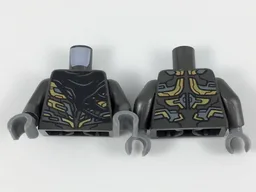 Torso Alien Armor with Gold and Dark Bluish Gray Details, Black Tattered Cape Pattern / Pearl Dark Gray Arms / Dark Bluish Gray Hands
