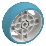 Wheel 43 x 14 with 4 Spokes, Axle Hole, and Medium Azure Integral Tire / White