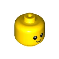 Minifig Head Baby / Toddler with Neck with Eyes, White Pupils and Smile Print [Hole in Stud] / Yellow