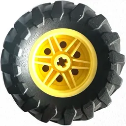 Wheel 30.4mm D. x 20mm with No Pin Holes and Reinforced Rim with Black Tire 56 x 26 Tractor (56145 / 70695) / Bright Light Yellow