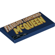 Lego Tile 2 x 4 with 'Fabulous Lightning McQueen' and Exhaust Pipes in Lower Left print / Dark Blue