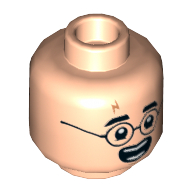 Lego Minifig Head Harry Potter, Round Glasses, Lightning Scar, Open Mouth / Closed Mouth Print / Light Nougat