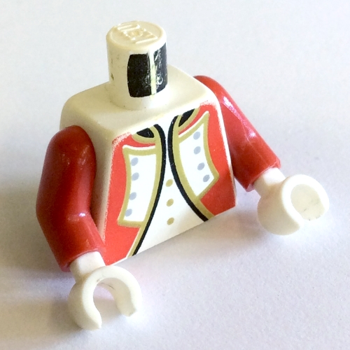 Lego Torso Pirate Imperial Guard Officer Print, Red Arms, White Hands / White