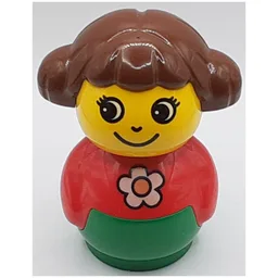 Primo Figure Girl with Green Base, Daisy Print, Brown Hair / Red