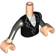 Lego Minidoll Torso Girl with Black Riding Jacket with White Blouse Print, Black Sleeves and Light Nougat Hands / Light Nougat