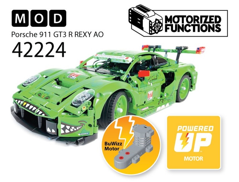 Lego 42224 Porsche 911 GT3 R REXY AO Racing Car RC MOD for Powered Up & BuWizz Mortors