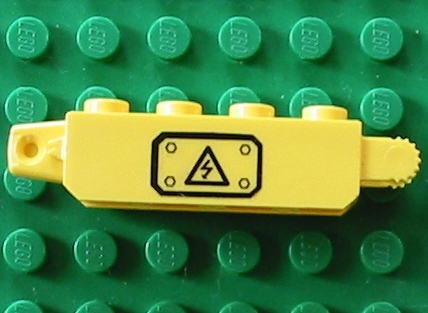 Lego Hinge Brick 1 x 4 Locking with Black Electricity Danger Sign on Transparent Background Pattern Model Left Side (Sticker) - Set 7248