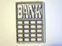 Lego Glass for Window 1 x 4 x 5 with White 'BANK' Pattern (Sticker) - Set 6765