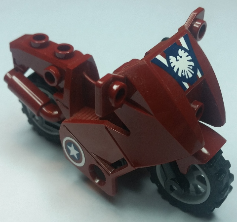 Lego Motorcycle City with Black Chassis, LBG Wheels and Fairing with Eagle and Captain America Stars Pattern (Stickers) - Set 6865