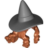 Lego Hair and Hat, Dark Bluish Grey Witches Hat pattern / Dark Orange