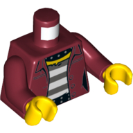 Lego Torso Shirt, Open over Prisoner Shirt, Black Belt and Collar Print, Dark Red Arms, Yellow Hands / Dark Red