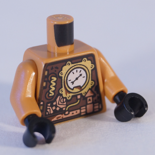 Lego Torso Armor, Reddish Brown Plate with Gears and Gauge (Clockwork) Print (Zane), Medium Nougat Arms, Black Hands / Medium Nougat