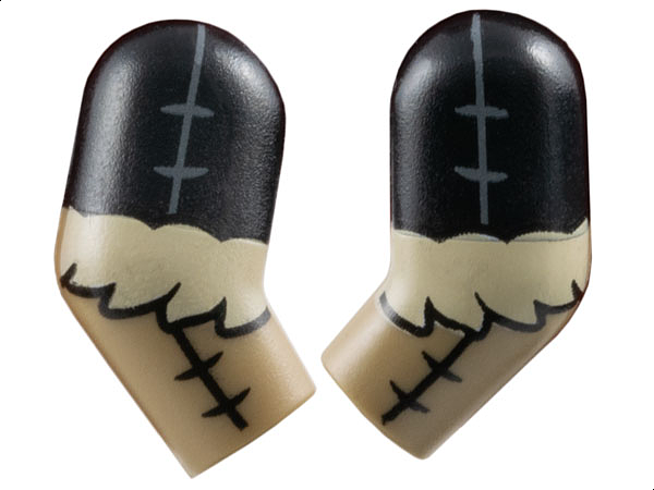 Lego Arm, (Matching Left and Right) Pair with Molded Black Short Sleeves and Printed Stitching and Tan Fur Pattern / Dark Tan