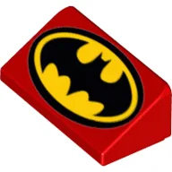 Brick Sloped 30° 1 x 2 x 2/3 with Batman Logo Print / Red