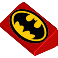 Lego Brick Sloped 30° 1 x 2 x 2/3 with Batman Logo print / Red