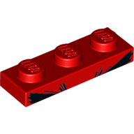 Lego Plate 1 x 3 with Thick Black Eyebrows, Angry print / Red