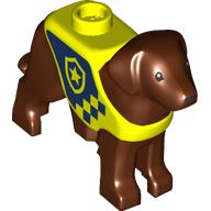 Lego Animal, Dog, Standing with Yellow Vest, Dark Blue Police print / Reddish Brown