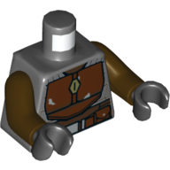 Lego Torso Armor, Reddish Brown Chestplate and Belt with Pouches and Buckle Print, Dark Brown Arms, Black Hands / Dark Bluish Gray