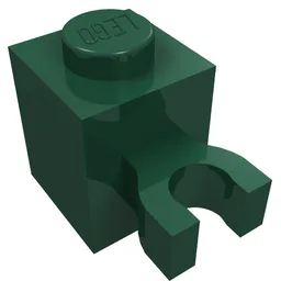 Brick Special 1 x 1 with Clip Vertical [Thick U Clip, Solid Stud] / Dark Green