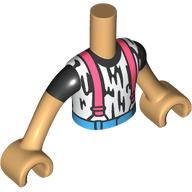 Lego Minidoll Torso Boy with White Shirt, Black Shapes, Dark Azure Pants, Coral Suspenders print, Warm Tan Arms and Hands / Warm Tan