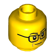 Lego Minifig Head Fendrich, Square Glasses, Smile with Cheek Lines Print / Yellow