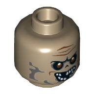 Lego Minifig Head Taxi Driver, Red Eyes, Missing Teeth, Grey Blotchy Skin Print [Hollow Stud] / Dark Tan