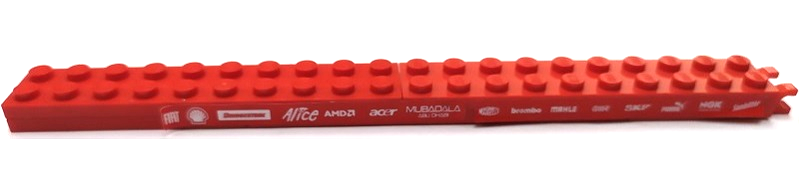 Lego Stickered Assembly 20 x 2 x 2/3 with 'FIAT', 'BRIDGESTONE', 'ALICE', 'AMD', 'ACER', 'MUBADALA ABU DHABI', 'MAGNETI MARELLI', 'BREMBO', 'MAHLE', 'IIR', 'SKF', 'PUMA', 'NGK', 'SANBITTER' Pattern Model Left Side (Sticker) - Sets 8153 / 8155