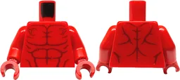 Torso Bare Chest with Dark Red Muscles Outline, Veins and Wrinkles Pattern / Red Arms / Red Hands
