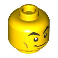 Lego Minifig Head Cyber Rider, Big Eyebrows, Smile / Silver Glasses (Visor) print / Yellow
