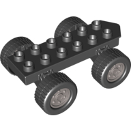 Lego Duplo Car Base 2 x 6 with Four Black Wheels and Flat Silver Hubs / Black