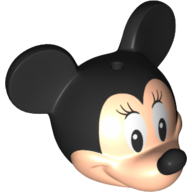 Lego Minifig Head Special with Black Mouse Ears and Nose and White Eyes with Long Eyelashes Print (Minnie) / Light Nougat