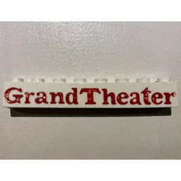 Brick 1 x 8 with 'Grand Theater' Bold Red Print / White