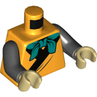 Lego Torso Robe with Black Trim, Dark Turquoise Neckerchief Print, Black Arms, Tan Hands / Bright Light Orange