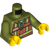 Lego Torso Safety Vest with Train Logo Print on Both Sides, Olive Green Arms, Yellow Hands / Olive Green
