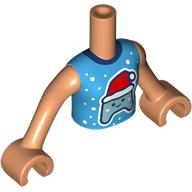 Lego Minidoll Torso Girl with Nougat Arms and Hands with Dark Azure Shirt, Game Controller with Santa Hat, Snowflakes print / Nougat