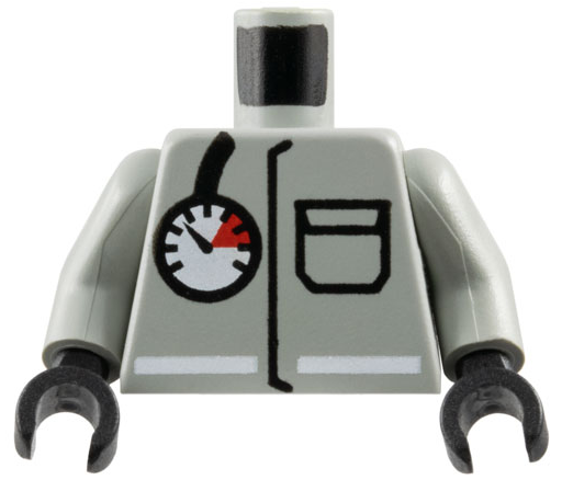 Lego Torso Fire Uniform Jacket with Pocket and White Stripe, Air Gauge Pattern / Light Gray Arms / Black Hands
