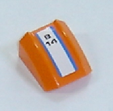 Lego Slope, Curved 2 x 2 Lip with 2 Blue Stripes and 'B14' Pattern (Sticker) - Set 7737