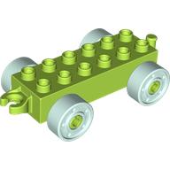 Lego Duplo Car Base 2 x 6 with Fake Bolts, Open Hitch End and Light Aqua Wheels / Lime