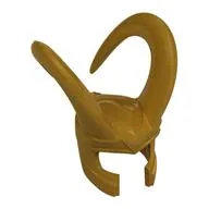Minifig Helmet with Large Curved Flexible Horns / Pearl Gold