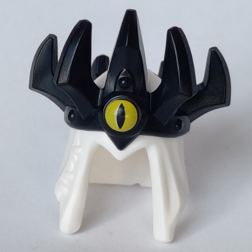 Lego Hair and Crown, Long with Black Spiked Crown Pattern / White
