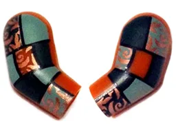 Arm, (Matching Left and Right) Pair with Dark Green and Sand Green Patchwork with Copper Filigree Pattern / Dark Orange