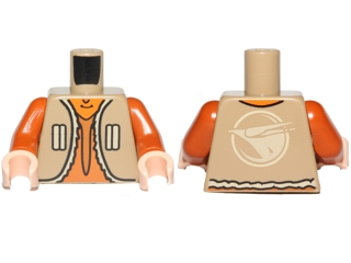 Lego Torso Vest with Vertical Pockets, Dark Orange Undershirt and Bird Logo on Back Pattern (SW Ezra Bridger) / Dark Orange Arms / Light Nougat Hands