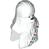 Minifig Head Special, Wookiee with Black Eyes and Nose and Red and Green Strap Print (Chewbacca) / White