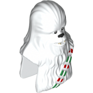 Lego Minifig Head Special, Wookiee with Black Eyes and Nose and Red and Green Strap Print (Chewbacca) / White