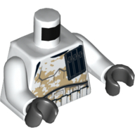 Lego Torso Armor Stormtrooper, Black Pocket Device and Tan Dirt Stains Print, White Arms, Black Hands / White