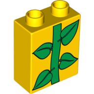 Lego Duplo Brick 1 x 2 x 2 with Green Leaves / Plant Print / Yellow