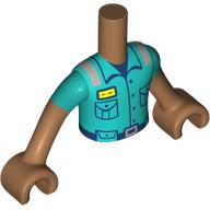 Lego Minidoll Torso Boy with Dark Turquoise Uniform, Name Badge, Pockets, Dark Blue Shirt, Belt print, Medium Nougat Arms and Hands / Medium Nougat