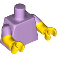 Lego Torso, Dual Molded Arms with Lavender Sleeves Pattern, Yellow Arms and Hands / Lavender
