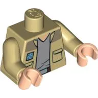 Torso, Shirt Open with Pockets and Gray T-Shirt Print (Captain Antilles), Tan Arms, Light Nougat Hands / Tan